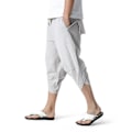 Pikkukuva 1 / 3: Miesten 3/4 pellavashortsit Kesä Casual Capri Loose Housut Vaaleanharmaa 3XL zdq