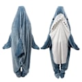 Miniatyrbillede 2 af 5: Tegneserie Haj Sovepose Pyjamas Kontor Lur Haj Tæppe Karakal Blødt Hyggeligt Stof Havfrue Sjal Tæppe til Børn Voksen Grå blå Grey blue 2XL
