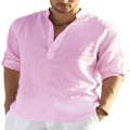 Miniatyrbilde 2 av 3: Langarmet linsskjorte for menn, casual i bomull og lin, S-5xl topp, Ny design gratis frakt_p Rosa 4XL zdq