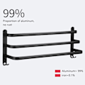 Miniatyrbillede 1 af 5: Vægmonteret håndklædeholder i aluminium - 3 lag - vandtæt - sort - 30 cm - til badeværelse, køkken, badeværelse - 30 cm