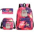 Pusheen 3-delars Set Ryggsäck Mochila Barnväskor med Kapacitet Starry sky red