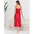 Miniatyrbillede 2 af 5: Solid Satin Slip Natkjole, Elegant V-hals Rygløs Spaghetti Rem Natkjole, Dame Nattøj & Kjoler Rød Red XL