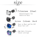 Miniatyrbild 2 av 5: 4 par titan skruva tillbaka kirurgiska örhängen i rostfritt stål för kvinnor män, Rainbow 5A Cubic Zirconia dubbar dubbla sidoörhängen 6 mm