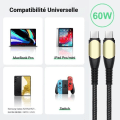 Miniatyrbillede 4 af 4: CQBB 60W hurtigopladning USB-C til USB-C-kabel til Samsung Galaxy A54 A53 A52 4G-5G A52s A34 A33 A32 - Forstærket nylon sort 1M