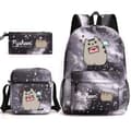 Pusheen 3-delars Set Ryggsäck Mochila Barnväskor med Kapuschong Starry sky black