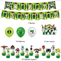 Pikkukuva 5 / 5: Ben 10 -teemainen lasten syntymäpäiväjuhlat koristeet banneri ilmapallot sarja kakku cupcake toppers koriste sarja