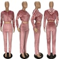 Miniatyrbilde 2 av 2: Høst/vinter dame todelt ensfarget plysj glidelås hette elastisk midje bukse casual varm sett rosa XXL