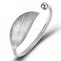 Pikkukuva 1 / 5: 925 Sterling Silver Kvinna Manschett Armband Öppet Löv Format Justerbar Charm Bangle zdq