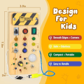Miniatyrbillede 4 af 5: Træ Busy Board til småbørn Montessori Busy Board LED-lysafbrydere Sensorisk tavle Pædagogisk legetøj Baby og toddler fra 3 år A