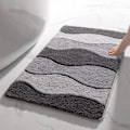 Miniatyrbillede 1 af 5: Grå badeværelsesmåtter Skridsikker badekar måtte Grå bølgemønster Mikrofiber gulvmåtte Superabsorberende tyk plys bademåtte 20\" x 32\"