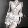 Miniatyrbillede 5 af 5: Sexigt lingerisæt til kvinder, søde flæser, blonde, Kawaii Babydoll, bløde pigepyjamas, japanske Lolita Cosplay-kostumer pink with stocking