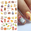 Miniatyrbild 5 av 5: Maple Leaf Nail Art Stickers Dekaler Höst Thanksgiving Nageldekoration Vattenöverföring Höstlöv Pumpa Fox Owl 1ark
