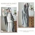 Pikkukuva 5 / 5: Söpö kaninkorvat kannettava peitto Paksu fleece-huppu Poncho Wrap hanskoilla Koti Tyttö Huppari Kaapu Lämmin viitta, Mukava ylimääräinen pehmeä nukka lapsille ja aikuisille