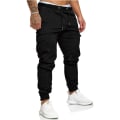 Pikkukuva 1 / 5: Miesten Cargopyjama, Joustavavyötäröiset Jogginghousut, Pluskoko, Taskulliset Treeni- ja Urheiluhousut, Pitkät Juoksuhousut (Musta) M
