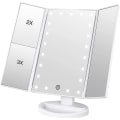 Miniatyrbilde 1 av 3: Sminke speil, 3 sider Sminke speil Bord speil med 21 led Foldbar Dimbar 180 grader Justerbar rotasjon 1x 2x 3x