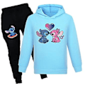 Miniatyrbild 1 av 2: 7-14 år Barn Pojkar Flickor Lilo & Stitch Tecknat Tryck Kläder Casual Hoodie Sweatshirt Toppar Joggingbyxor Träningsset Kläder (9-10 År Blå)