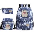 Pusheen 3-delars Set Ryggsäck Mochila Barnväskor med Huv Lightning Blue