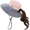 Miniatyrbild 3 av 5: Utomhus UV-skydd Vikbara solhattar Mesh Bred brättad strandfiskehatt med hästsvanshål (rosa)
