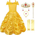 Miniatyrbillede 1 af 5: Prinsessekjole til piger, kostumer, Halloween, cosplay, fødselsdagstøj, gul 130