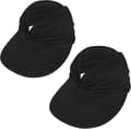 Solhattar för damer UV-skydd Solskydd Bred Skärm Sommarhattar med Hästsvansöppning 2 Pack Black
