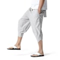Pikkukuva 3 / 3: Miesten 3/4 pellavashortsit Kesä Casual Capri Loose Housut Vaaleanharmaa 3XL zdq