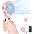 Miniatyrbild 1 av 5: Bärbar handhållen fläkt, nackfläkt, 4000mAh skrivbordsfläkt, 180° justerbar, 6 hastigheter vind, display elektricitet, hopfällbar fläktbank rosa