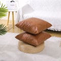 Miniatyrbilde 5 av 5: Set med 2 kunstlær putetrekk, moderne brune putetrekk utendørs, dekorative putetrekk for sovesofa (18 x 18 tommer)