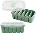 Silikonfrysform med lock, 6 portioner med påfyllningslinjer, livsmedelssäker för soppa, buljong, barnmat, diskmaskins- och mikrovågssäker, grön, 2-pack
