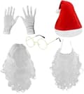 Julemandskostume Tilbehørssæt, 5-dele Polyester Paryk, Hue, Skæg, Briller Og Handsker Til Voksne, Julefester