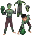 Miniatyrbild 3 av 4: 2023 Barn Grön Giant Hero Muscle Halloween Kostymer Fancy Pojkar Superhjältar Karneval Cosplay Kläder Mask Barn Julklappar kostymer-handskar-mask M