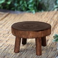 Pikkukuva 4 / 5: Mini luonnollinen puinen pyöreä jakkara, kukkaruukun pidike, puutarhajakkara, - 3,5\" pitkä ruskea