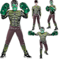 Miniatyrbild 2 av 4: 2023 Barn Grön Giant Hero Muscle Halloween Kostymer Fancy Pojkar Superhjältar Karneval Cosplay Kläder Mask Barn Julklappar kostymer-handskar-mask M