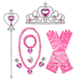 Miniatyrbillede 1 af 5: Prinsessekjole tilbehør til udklædning, Prinsessekrone/Elsa Kostume Paryk/Diadem/Handsker/Tryllestav/Ring/Øreringe/Halskæde, 2-10 år pink pink
