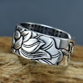 Miniatyrbillede 3 af 3: 99 Sølv Lotus Ring med Hjerte Sutra Justerbar Open End Finger Ring Smykker Gaver