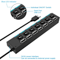 Miniatyrbild 5 av 5: Multiport USB-splitter, 7-i-1 USB 2.0-hubb med höghastighets individuell ON/OFF-brytare med lysdioder USB-hubbar (7 portar USB A)