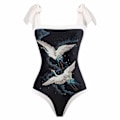 Miniatyrbillede 4 af 5: Dambadedragt Strand Badedragt dame Badedragt i ét stykke Bikini Badedragt med snøring Lang nederdel Chiffonsæt Sæt i to dele Black Black S