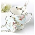 Miniatyrbilde 4 av 5: Art Style Bone China Tekopp med lokk for frokost og kjøkken Rose Sommerfugler 11,5x8,7 cm