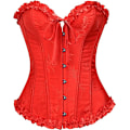 Miniatyrbillede 1 af 5: Korsettoppe til kvinder, Bustier Shapewear Lingeri, Blonderinget Talje Push Up Bodysuit red S