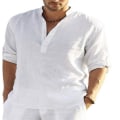 Miniatyrbilde 2 av 3: Langarmet linneskjorte for menn, casual i bomull og lin, S-5xl topp, Ny design gratis frakt_p Hvit 4XL zdq