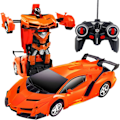 Miniatyrbillede 1 af 5: Fjernstyret bil, Transformerende bilrobot Rc biler til børn drenge piger gave, 2,4G 1:18 racerbil med en knap - Orange