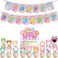 Pikkukuva 4 / 5: Squishmallows-teemainen syntymäpäiväjuhlan koriste plyysilelut lelulippu kakkukoriste ilmapallosetti