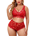 Miniatyrbilde 1 av 3: Dame Plus Size Sexy BH & Truser Nattøy Pyjamas Undertøy Sett Rød 4XL 4XL red
