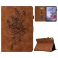 Miniatyrbilde 1 av 5: Beskyttende deksel for Samsung Galaxy Tab A7 Lite 8,7 tommer T220 / T225, sommerfuglblomst mønster preget PU-lær søm linje klaff Brun