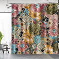 Pikkukuva 2 / 5: Boho Floral suihkuverho Moniväriset kukat painettu boheemi etninen setti 12 koukulla kylpyhuoneeseen, 72\"×72\"
