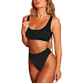 Miniatyrbillede 2 af 4: CDQ 2-delt bikini med crop top og høj talje 01 - sort MCDQ