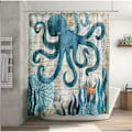 Miniatyrbillede 2 af 5: Octopus bruseforhæng 72 x 72 tommer, Ocean bruseforhæng til badeværelsesindretning, nautisk bruseforhæng med 12 kroge