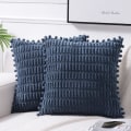 Miniatyrbillede 1 af 5: 2-pak Dammblå dekorative pudebetræk 20x20 tommer med pom-poms til sovesofa stue, 50x50 cm