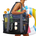 Miniatyrbillede 1 af 5: 8 lommer sommer stor strandtaske mesh holdbar strandtaske vandtæt sort