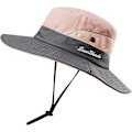 Miniatyrbild 5 av 5: Utomhus UV-skydd Vikbara solhattar Mesh Bred brättad strandfiskehatt med hästsvanshål (rosa)