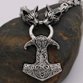 Miniatyrbillede 5 af 5: Retro Punk Viking Varg Huvud Bitande Ring Halsband Keltisk Thor's Hammare Mönster Totem Hänge Män's Mode Trend Smycken zdq